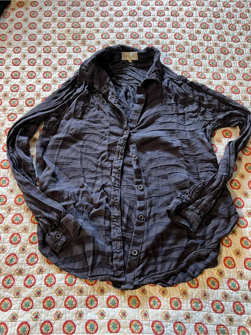 EUC Bella Dahl Dark Purple Zebra Print button down size medium retails $136